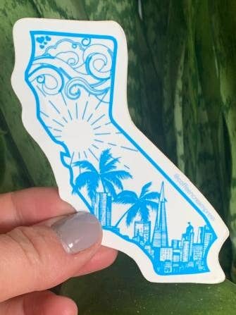 Autocollant California Love Blue pour la vente par Coffee n Cream Press
