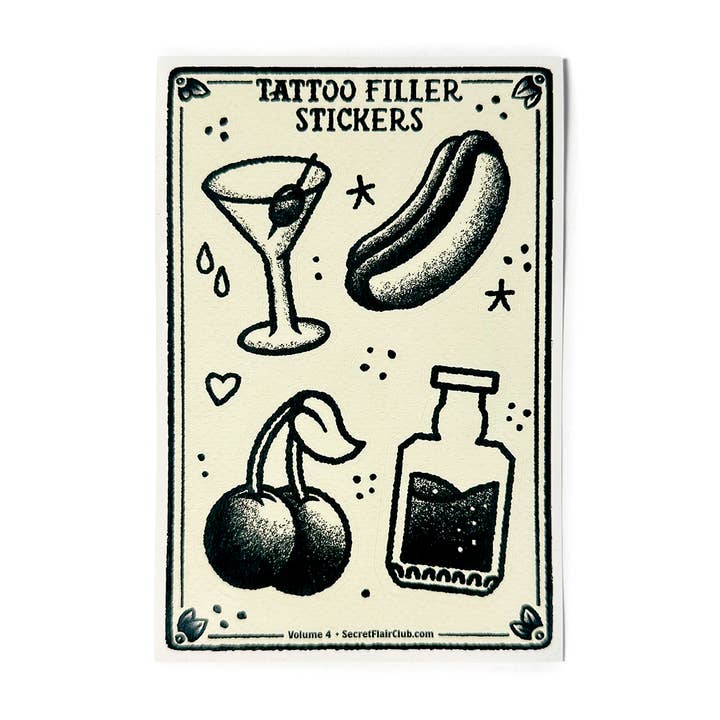 Tattoo Filler Stickers - Vol. 4 - 4 x 6 - 10 Mini-decals for wholesale by Secret Flair Club