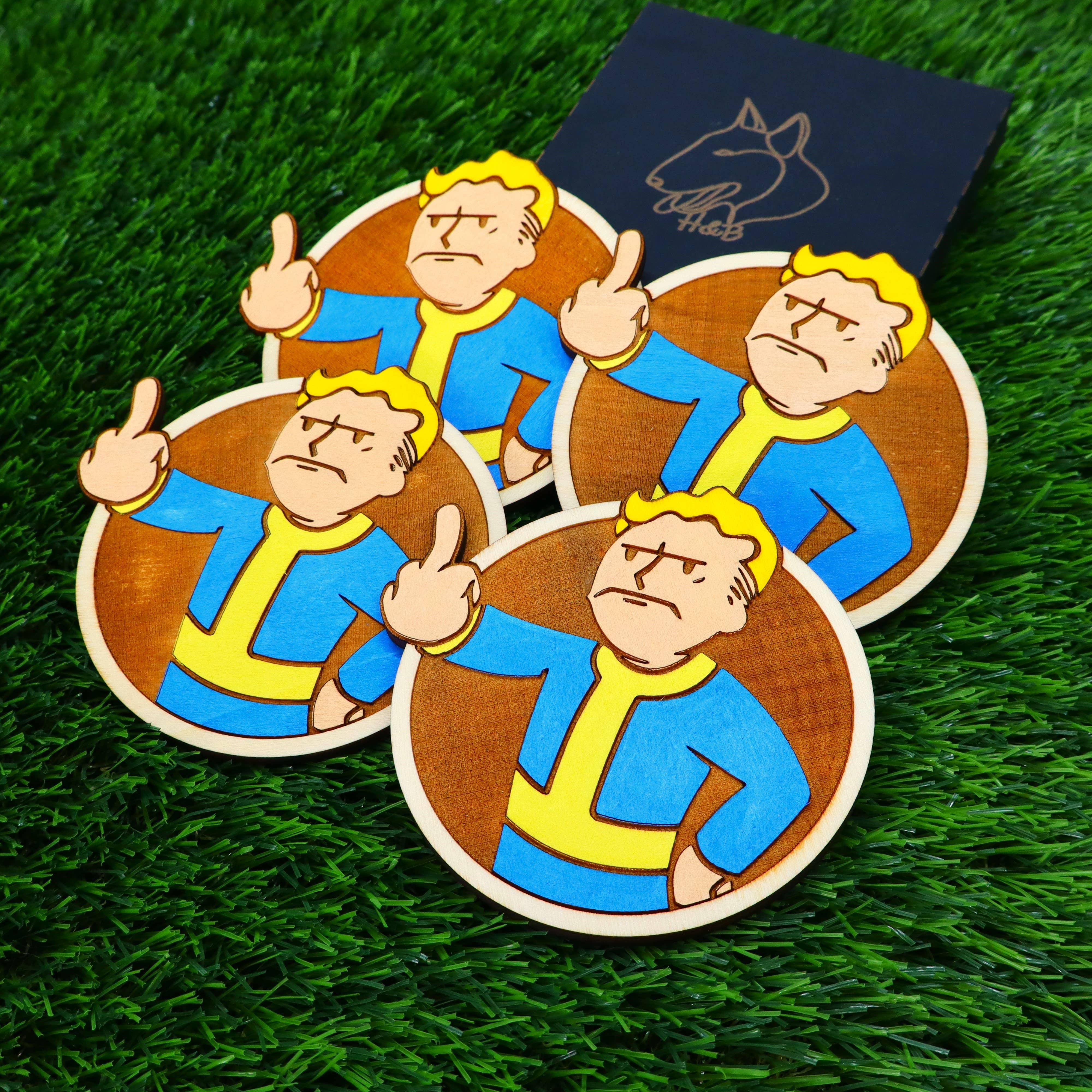 Herbs&Belles – Base de copos por atacado – Porta-copos de Madeira Fallout, Vault Boy Louco, Presente Geek Decoração de Casa16