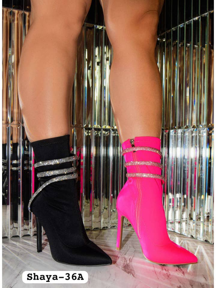 Mars Sky Shoes Wholesale - Wholesale Sock Boots - Women's - Wild Diva Women Rhinestone Wrap Strap Heeled Sock Boots1