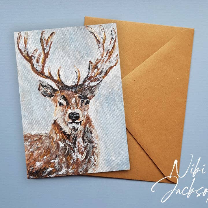 Cartão comemorativo de veado na neve por atacado de Niki Jackson Art