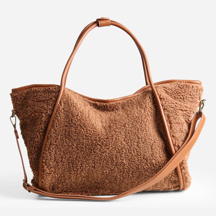 Fashion City - Wholesale Shoulder bag – women's - Solid Color Sherpa Shoulder Tote Bag6