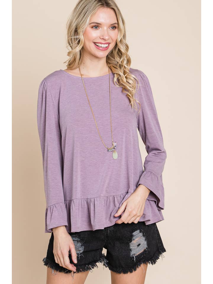 Emerald Collection - Wholesale Blouse - Women's - ETK-8690-PL Plus Size Babydoll Ruffle Hem Solid Top7