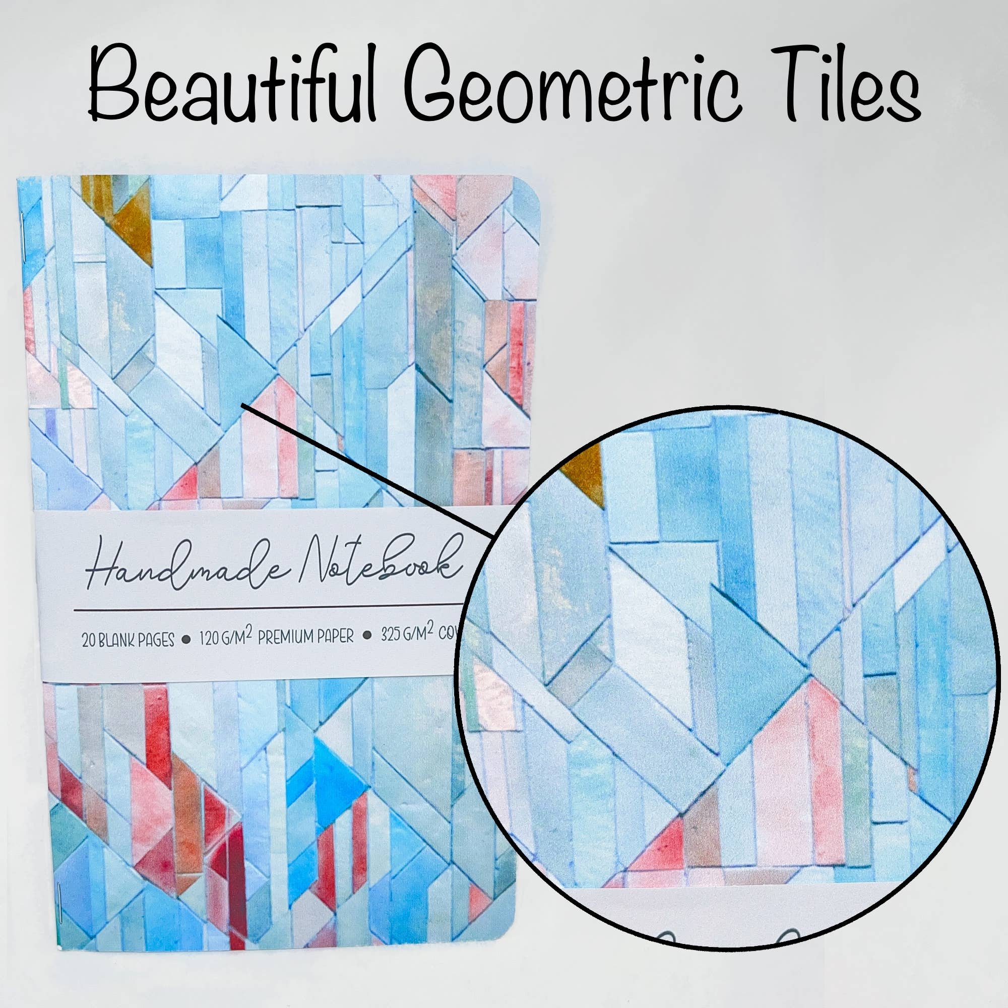 Art by Erica H & Rebel Stitchers - Vente Cahiers - Carnet à reliure agrafée fait main - Carreaux géométriques - Style 24