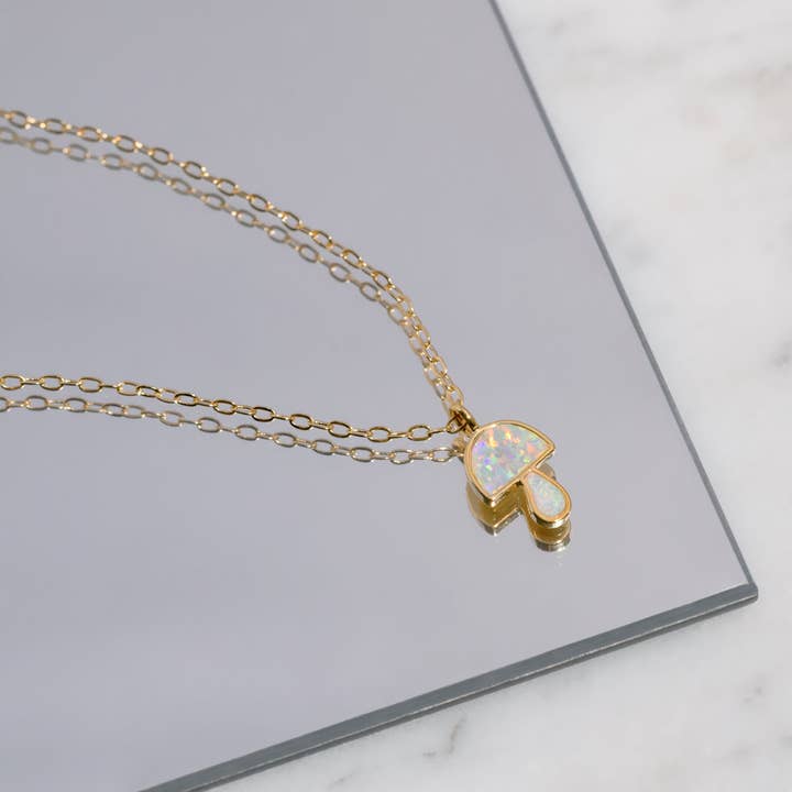 Columbus - Wholesale Pendant/Charm Necklace - 18K Gold Dipped Chain Necklace with Opal Mushroom Charm