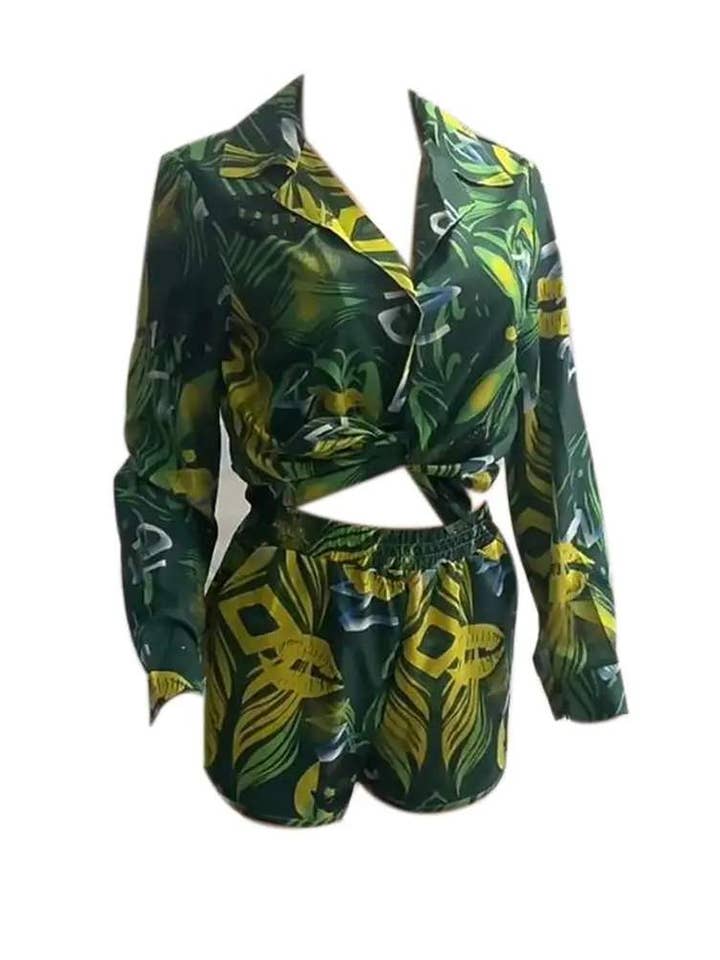 Flarix - Wholesale Top & Short Set (NOT Loungewear) - Women's - print tied detail long sleeve top shorts set7