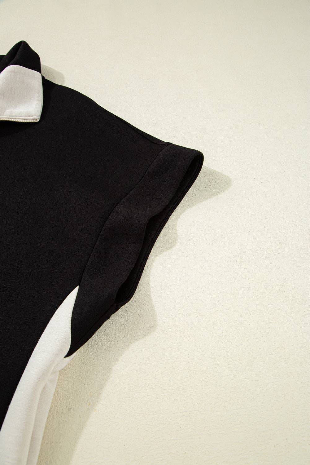 Black Contrast Zipped Stand Collared T Shirt and Short Set for wholesale on Faire7