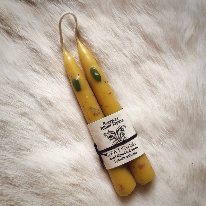 Handmade Mini-Pair Beeswax Dressed Gift Candles: Gratitude for wholesale by Moth and Candle