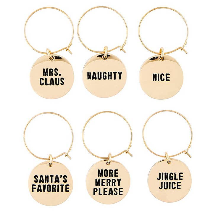Santa Barbara Design Studio by Creative Brands - Wholesale Wine Charm - Holiday Wine Charms in Wood Box - Spirits Bright - Set of 6