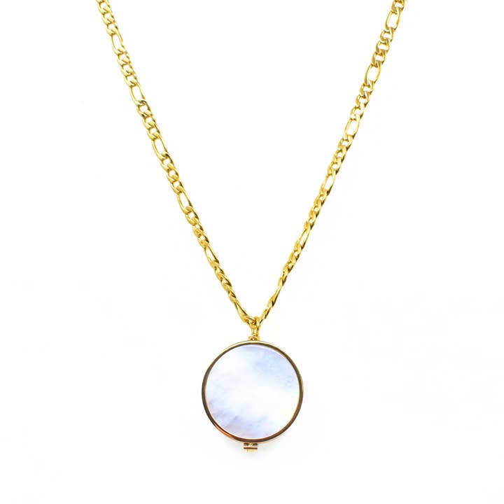 Mother of Pearl Lip Balm Necklace in 14K Gold for wholesale by Get Balmy - USA