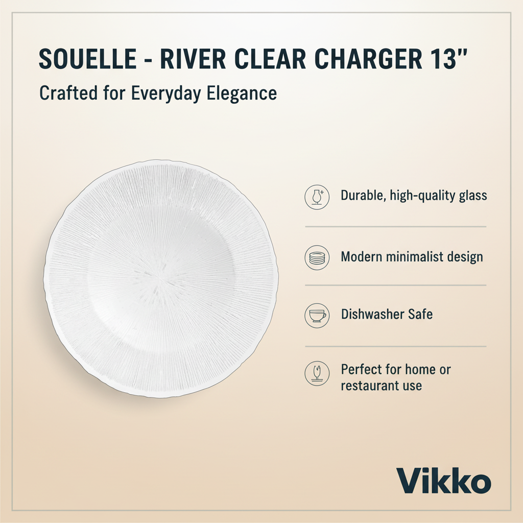 Kadra Kitchenware - Vente Assiette de présentation - Souelle - Chargeur River Clear 13 po, lavable au lave-vaisselle3