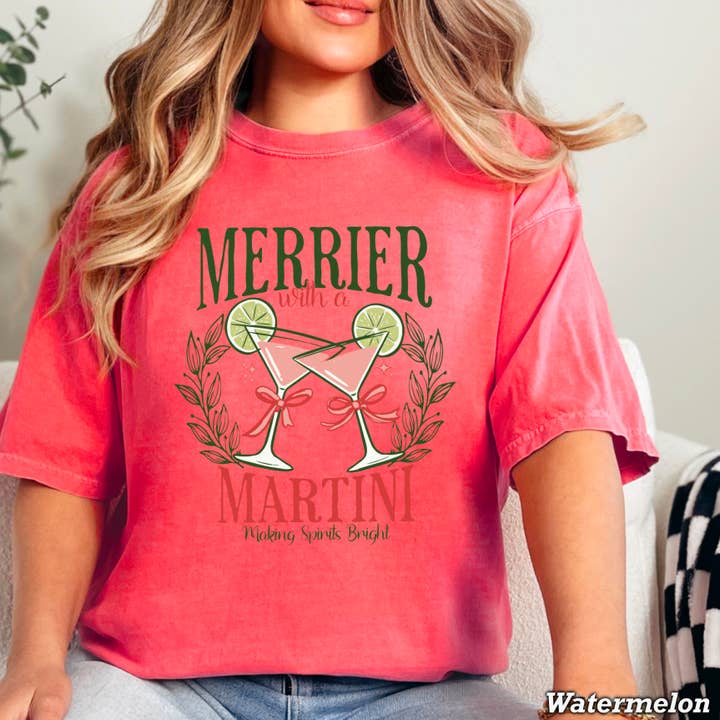 Shoppe SHC - Wholesale T-shirt (graphic) – women's - Merrier Martini Christmas Graphic Tee | Comfort Color4