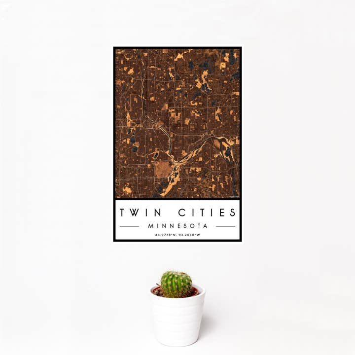Twin Cities MN Map Print Ember for wholesale by JACE.design