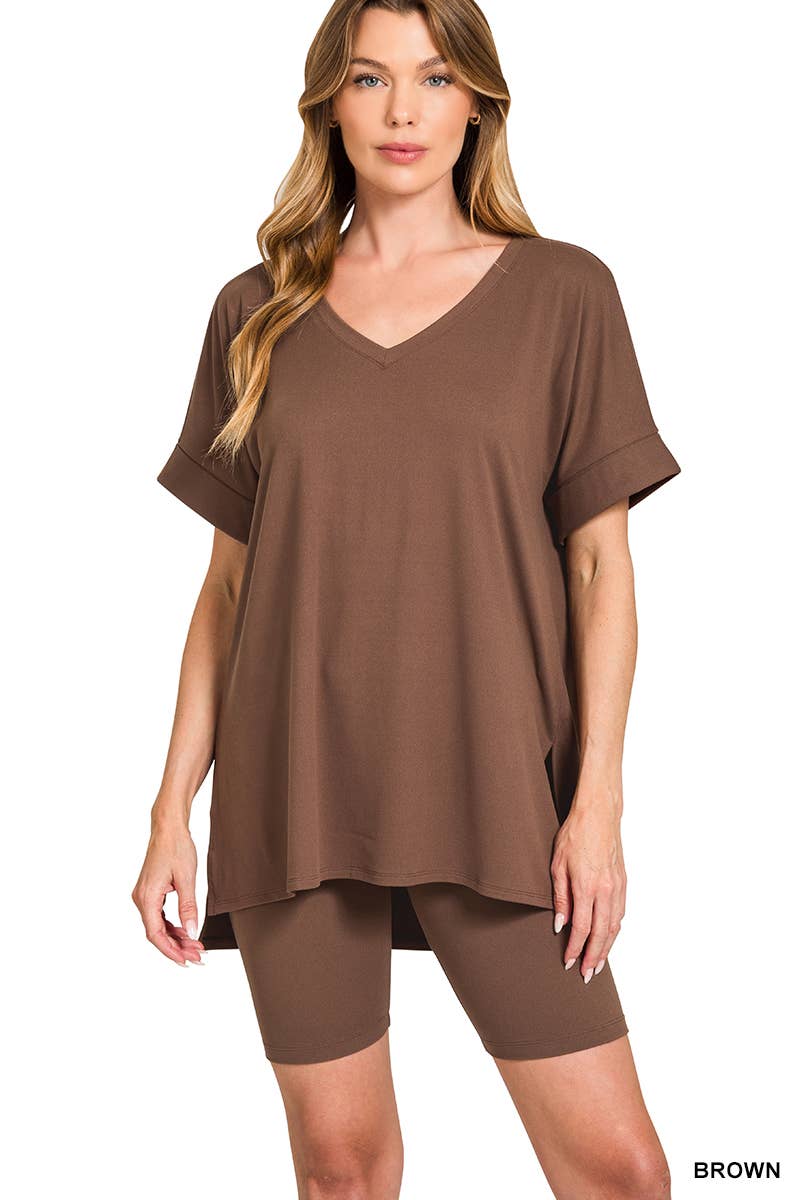 Vanilla Monkey - Wholesale Top & Short Set (NOT Loungewear) - Women's - Brushed Dty Microfiber V-neck Top And Biker Shorts3