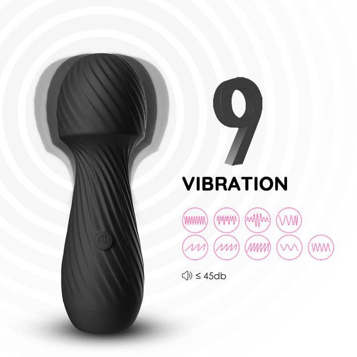 Kinky Pleasure - Wholesale Sex Toy - Bossoftoys - 52-00025 - Dazzle Black Silicone Massager USB - 9 Vibration Modes - Mini Wand10