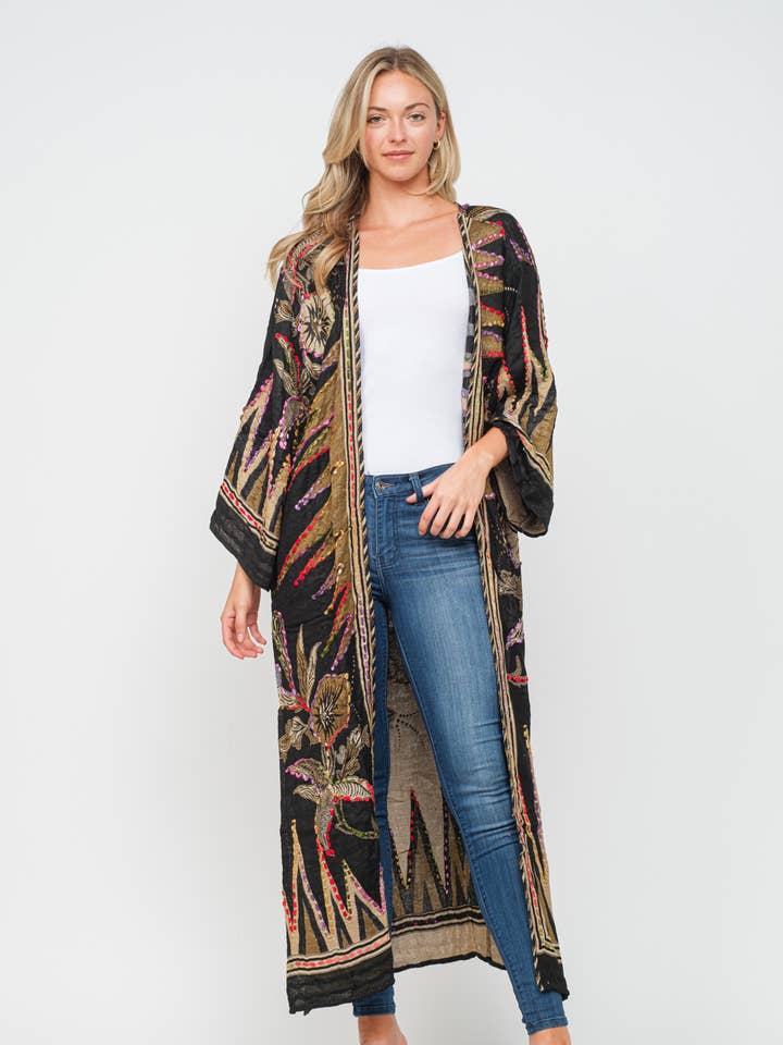 Raj Trading & Imports (USA) Inc. - Wholesale Kimono - Women's - Meghan Black Thick Stitch Duster