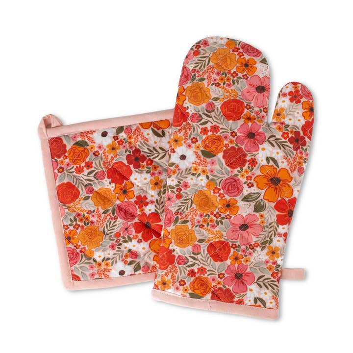Rosewood Blooms Oven Mitt + Pot Holder Set for wholesale by Elyse Breanne Design