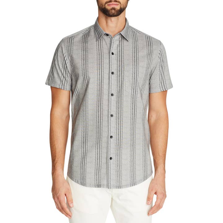 VERTICAL STRIPE REWORKED SHORT SLEEVE SHIRT for wholesale by W.R.K