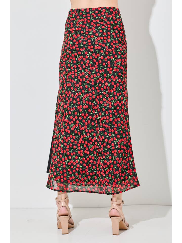 Baevely by Wellmade USA - Wholesale Skirt - Women's - CHERRY PRINT MAXI SKIRT