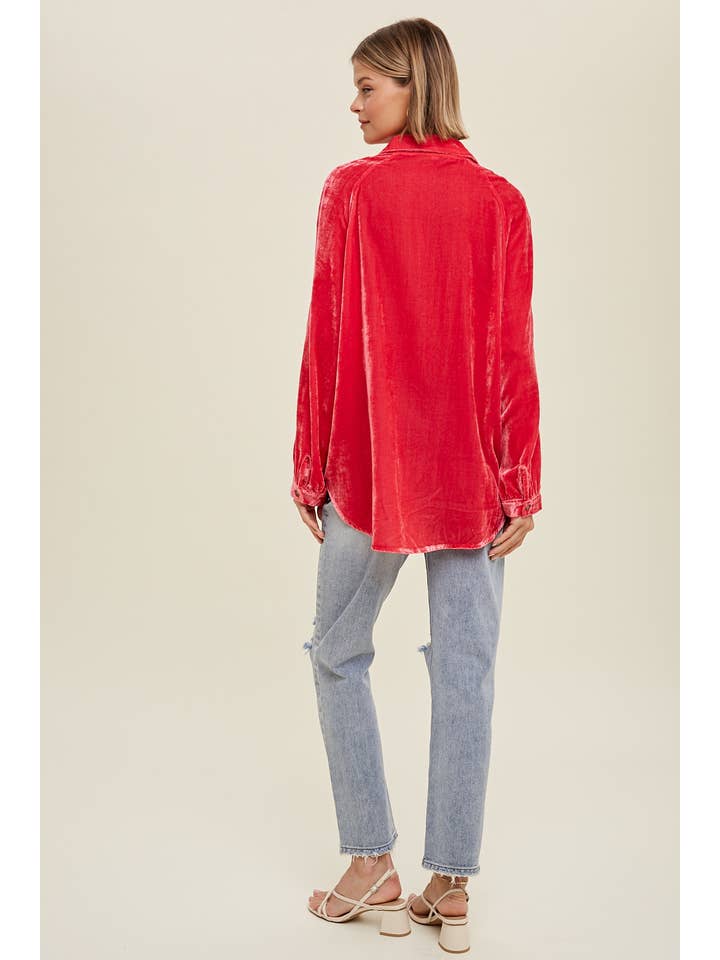 FUCHSIA OVERSIZE KNUST FLØJLSKJORTE MED SIDELOMMER/WL22-6766 for engroshandel på Faire3