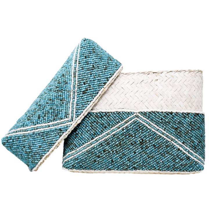 Turquoise White Macy Beaded Clutch: Turquoise/White for wholesale on Faire