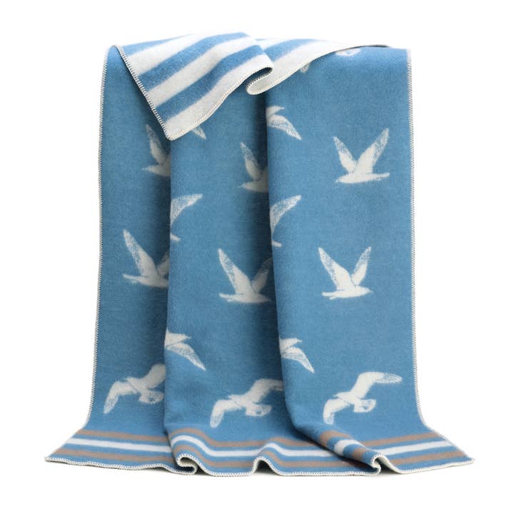 Wolldecke Seagulls Blau und Braun für den Großhandel von JJ Textile
