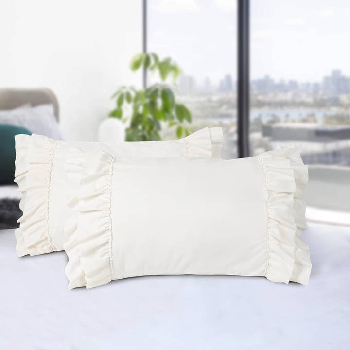 HIG - Wholesale Bedding Pillowcase/Sham - 2 Piece Handcraft Chic Ruffle French Country Pillow Shams
