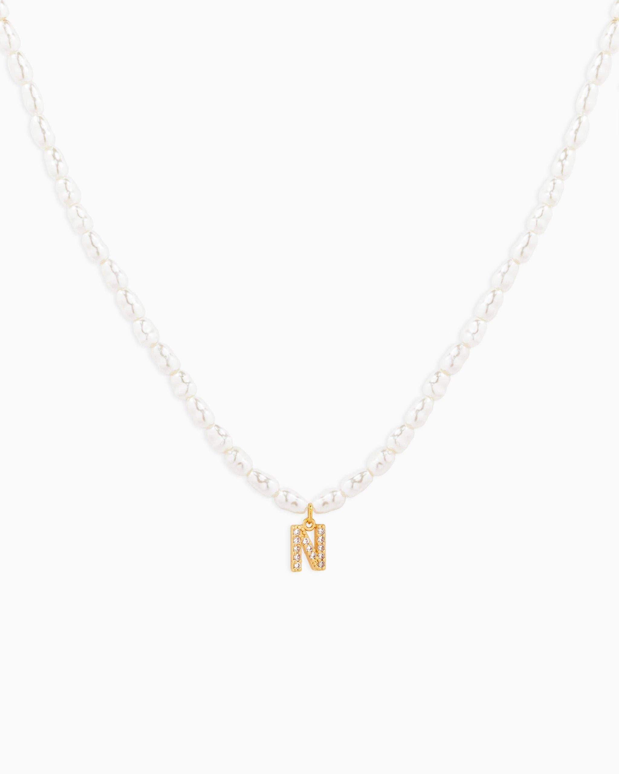 Sessori - Wholesale Pendant/Charm Necklace - CZ Pave Letter Pendant Acrylic Pearl Necklace14