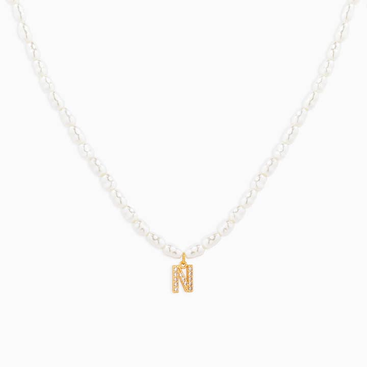 Sessori - Wholesale Pendant/Charm Necklace - CZ Pave Letter Pendant Acrylic Pearl Necklace14