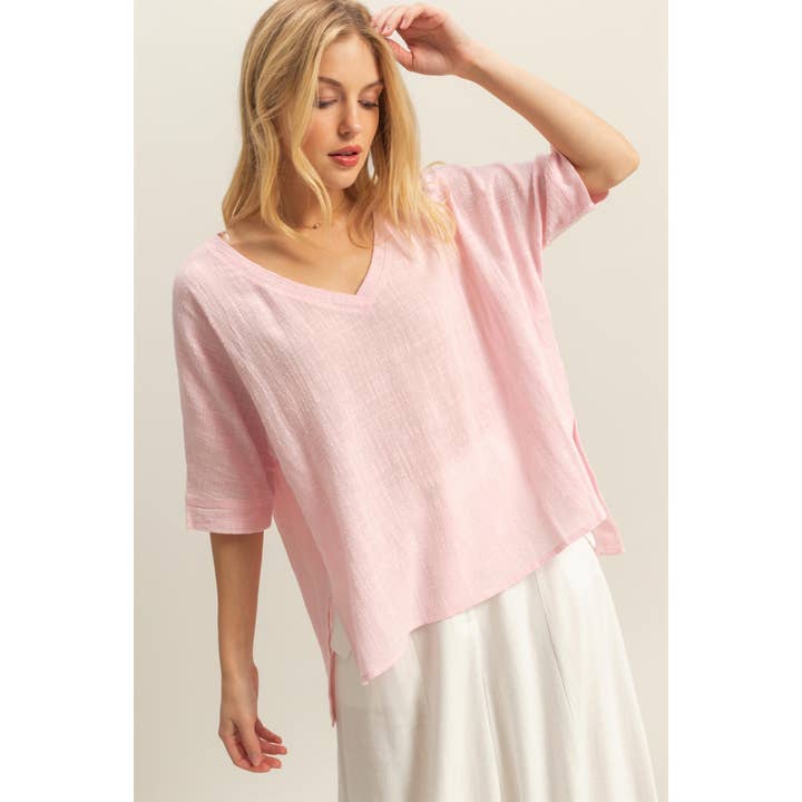 HYFVE - Wholesale Shirt - Women's - HF25E033-V-Neck Oversized Semi-Sheer Cotton Top