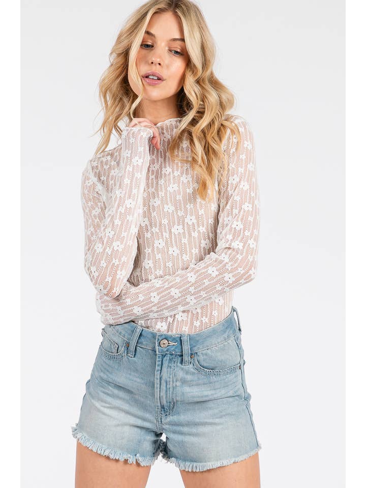 Sewn and Seen - Wholesale Blouse - Women's - SHEER FLORAL LACE LONG SLEEVE TOP9