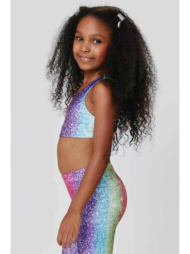 Kids Sports Bra in Rainbow Glitter Foil for wholesale on Faire
