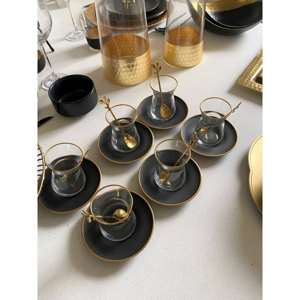 AULICA – Engroshandel Bordske (bestik) – Dessertskeer med bladmotiver i guld - sæt med 6 stk.3