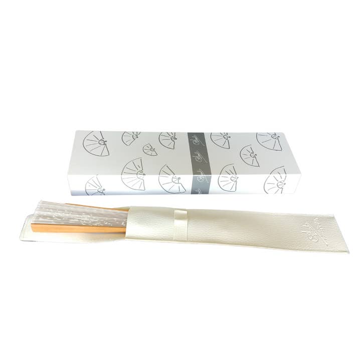 CONCHA BLANCH - Venta al por mayor Ventilador plegable de mano - Abanico blanco de seda natural pintado a mano para novia5