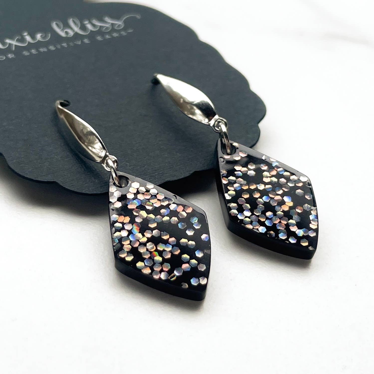 Dixie Bliss - Wholesale Dangle Earrings - Glitz Girl Black Acrylic Dangle Earrings0