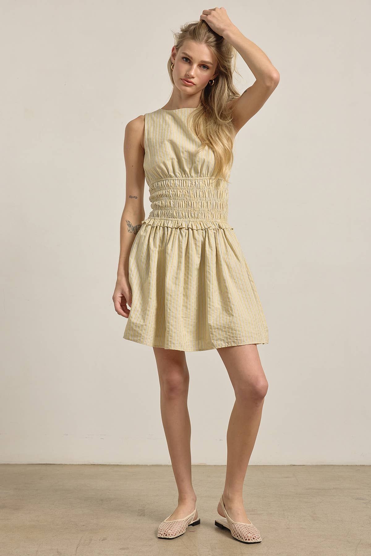 RAYURE JAUNE BEURRE Robe Mini Classique à Rayures - RD1174 en vente sur Faire0