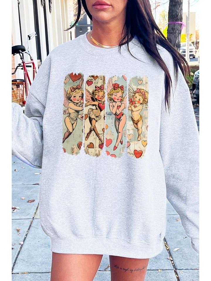 COLORBEAR - Wholesale T-Shirt (Graphic) - Unisex - Retro Cupid Graphic Fleece Sweatshirt