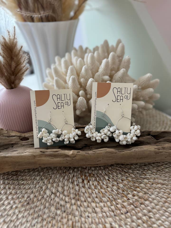 White Mongo Shell Hoop Earrings - Set of 2 for wholesale by Salty Sea Company