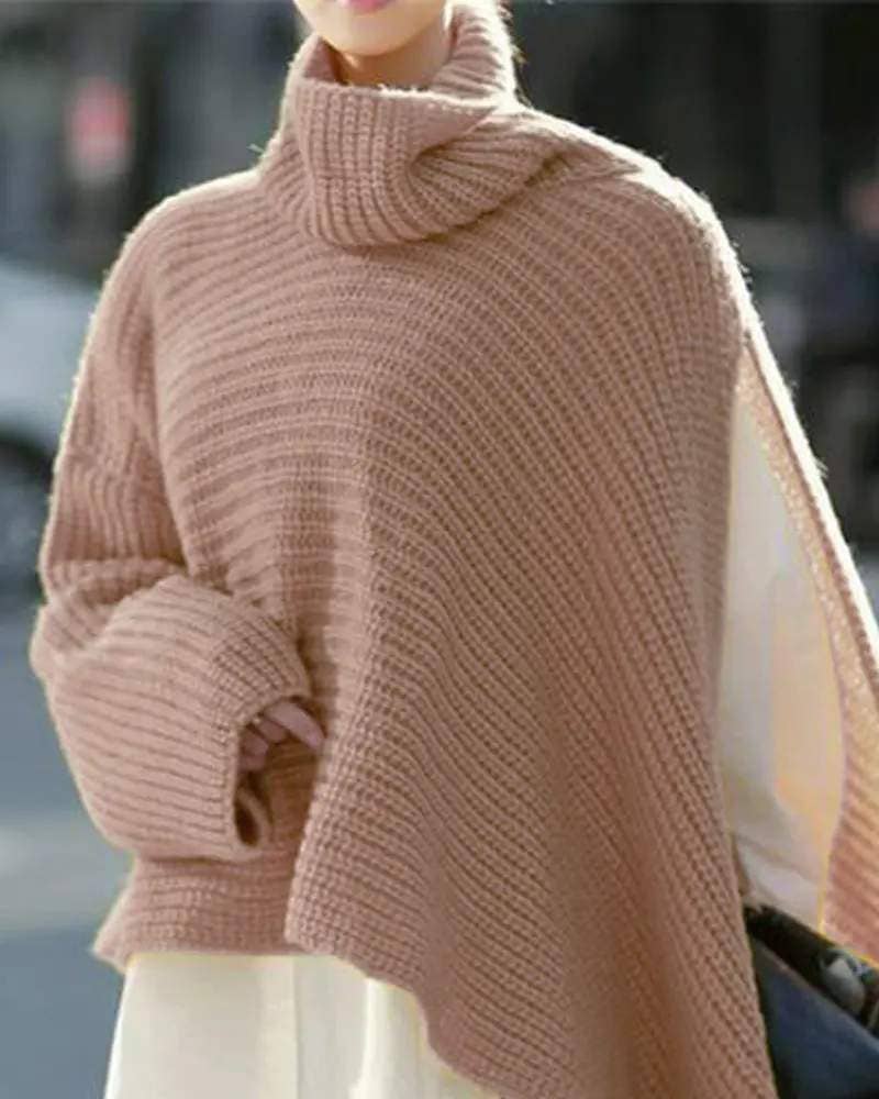 Queen Fashion – wholesale Knitted jumper – Women′s – asymmetrical turtleneck chunky knit sweater12