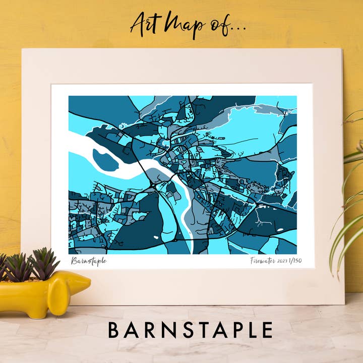 BARNSTAPLE UK ART MAP - HAND-DRAWN & LIMITED EDITION for wholesale by Firewater Gallery