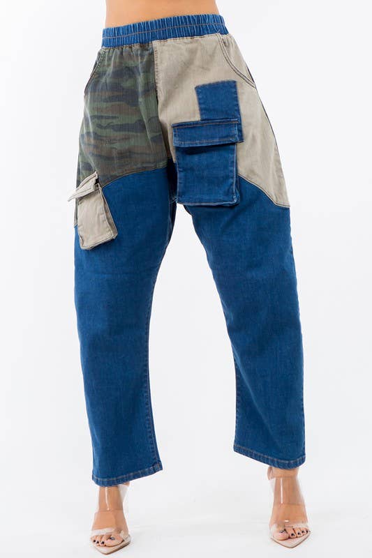 LABIJOU - Wholesale Broek - Dames - PD509 Broek - patchwork denim met geruite plaid en camo6