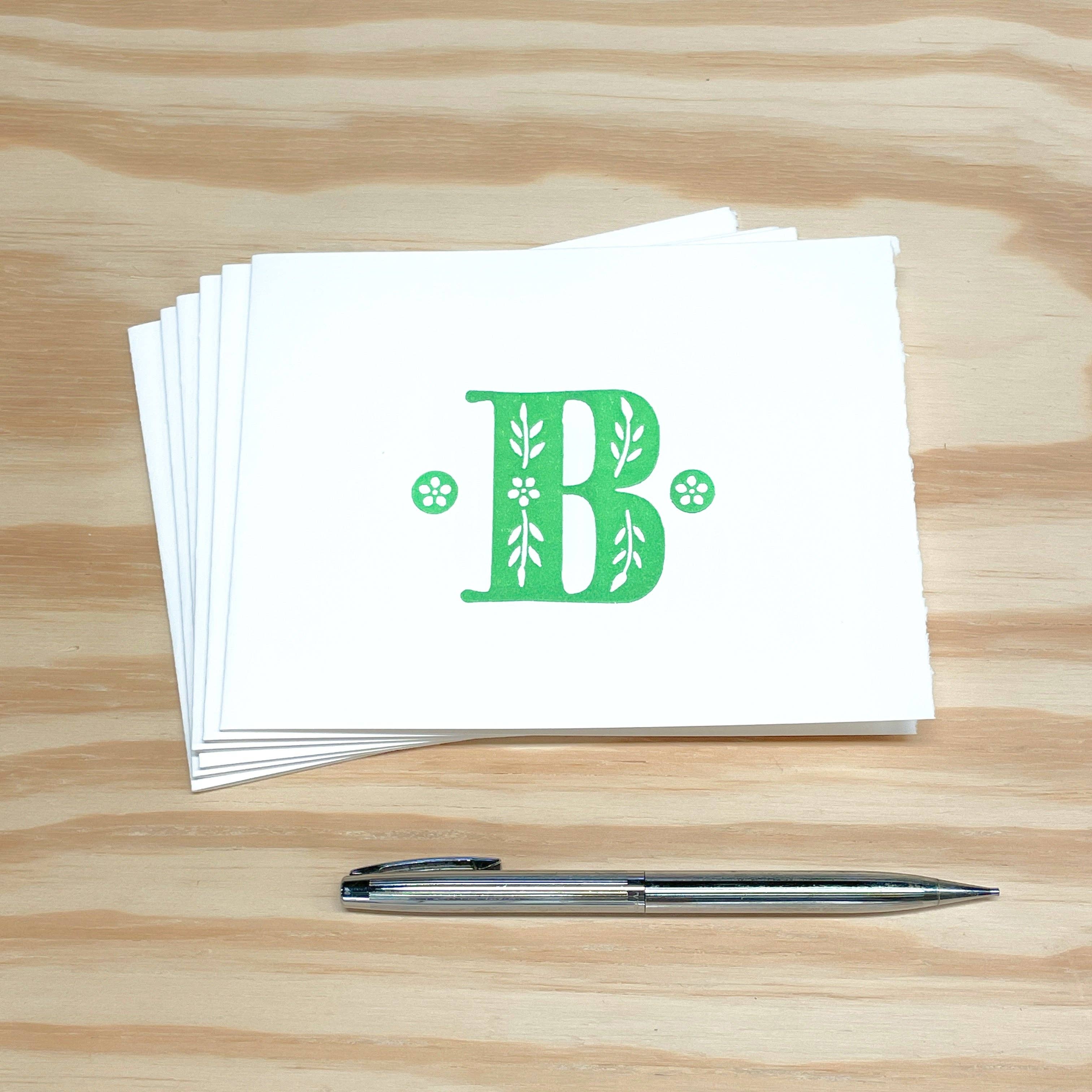 Lemuette - Wholesale Stationery/Notecard Set - Monogram Leafy Letters 6-pack cards - Wood Type Letterpress10