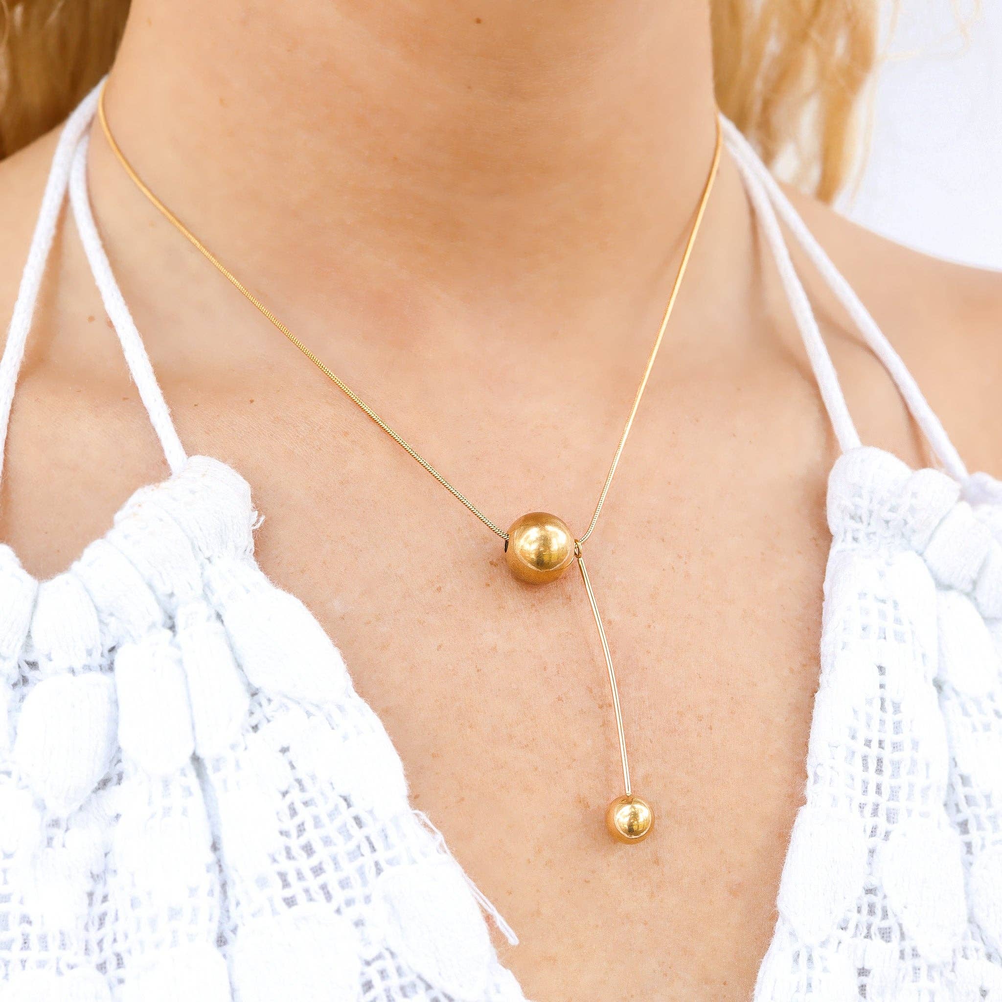 WJW - Wholesale Pendant/Charm Necklace - 18K Gold PVD Stainless Steel Snake Chain Ball Pendant Necklace2