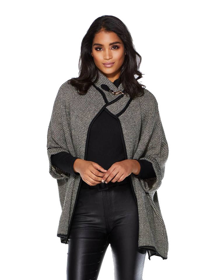 Fennco Styles - Wholesale Poncho - Women's - Knit Buckle Poncho Cape Jacket