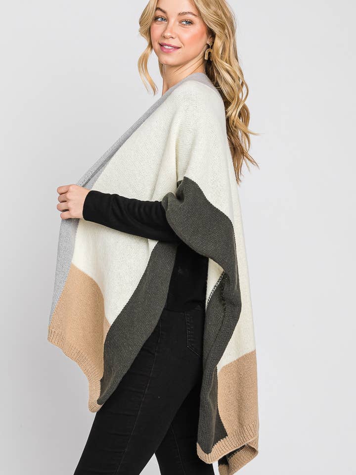 MiMi Wholesale - Wholesale Cardigan - Women's - MS0325 Madison Color Block Ruana8