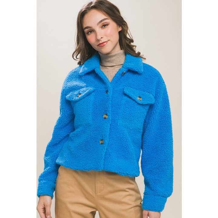 Button Up Sherpa Jacket with Front Pockets for wholesale by Paperdoll