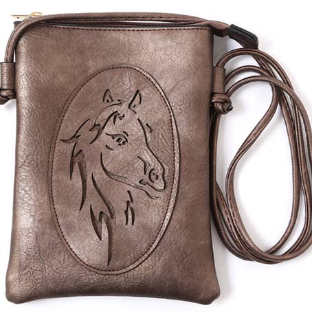 Cuivre - Sac à bandoulière découpé au laser pour cheval pour la vente par Shine Mark Accessories