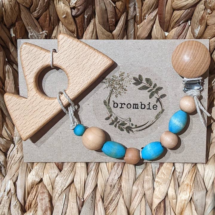 Brombie - Wholesale Pacifier Clip - Baby - Interchangable wooden pacifier clip with wooden teether