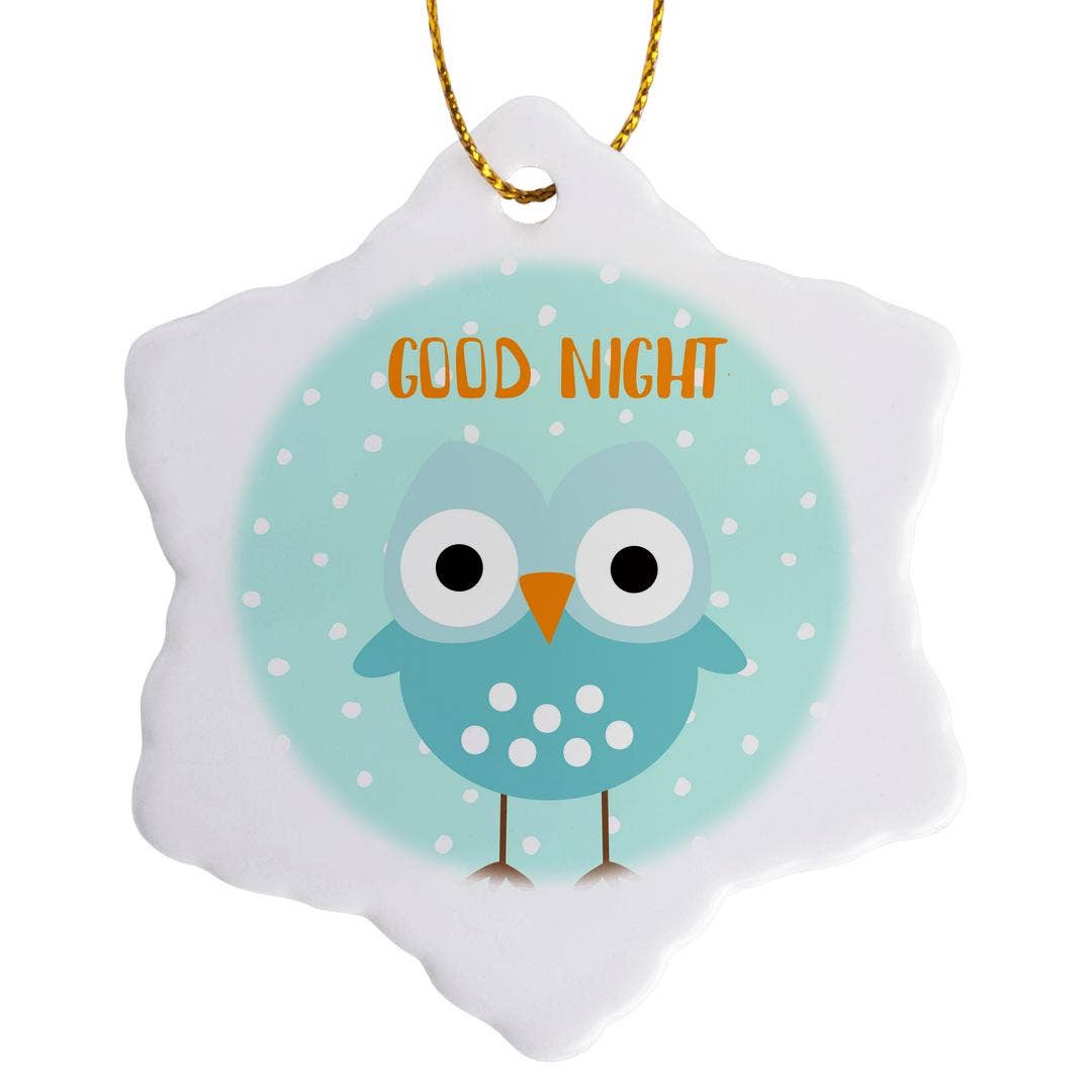 3dRose - Vendita all'ingrosso Decorazione - 3dRose, Carino Gufo del Bosco per Bambini Tipografia su Pois Blu - Buona Notte, Ornamento0