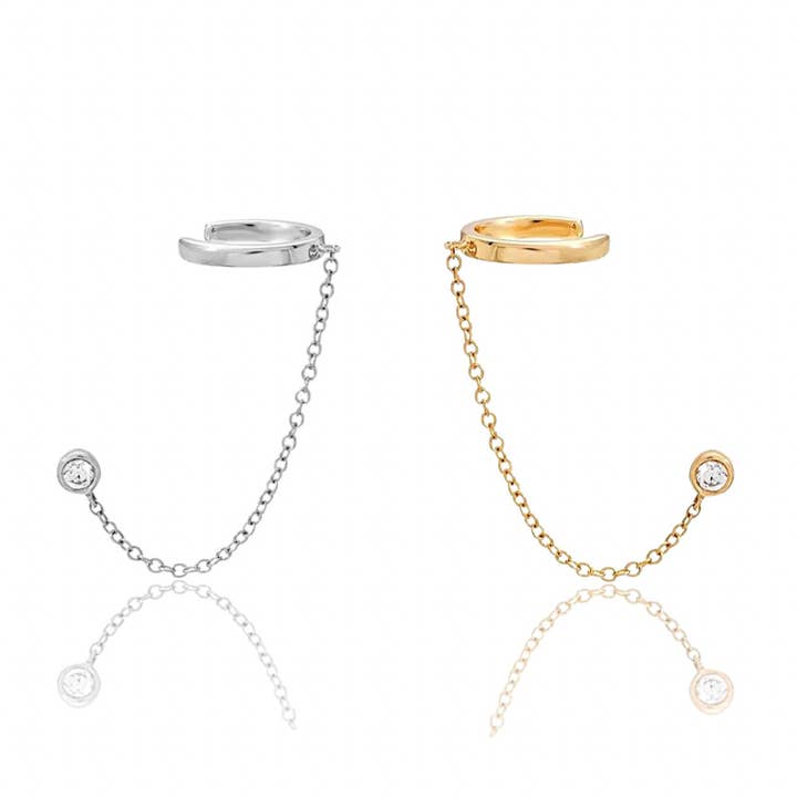 Ear Cuff Chain Bezel CZ Diamond Stud for wholesale by KIKICHIC